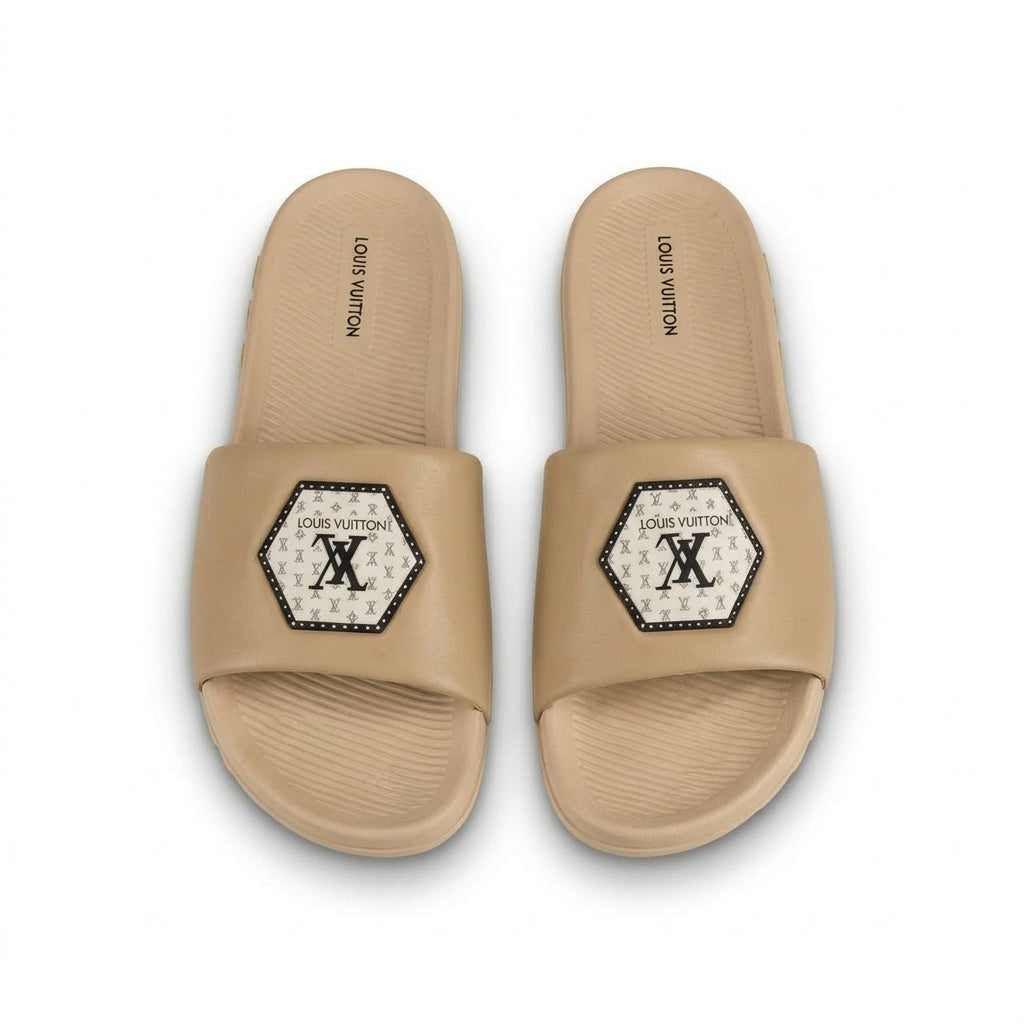 Men's Beige Logo Slide Sandals