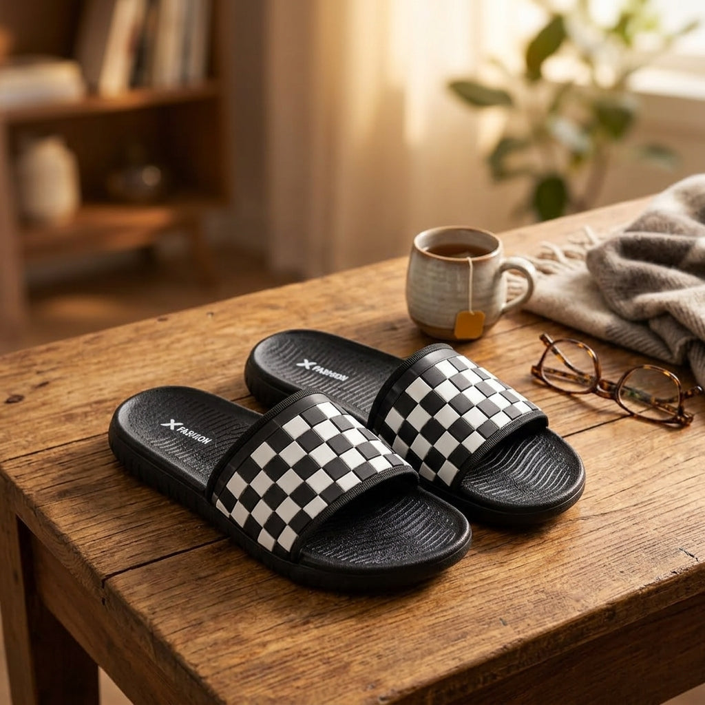 Checkered Comfort Slide Sandals