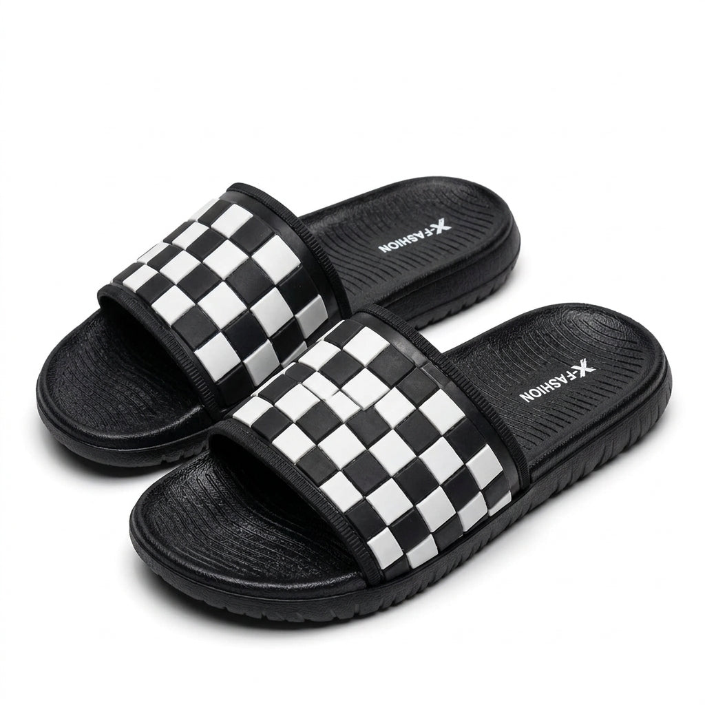 Checkered Comfort Slide Sandals