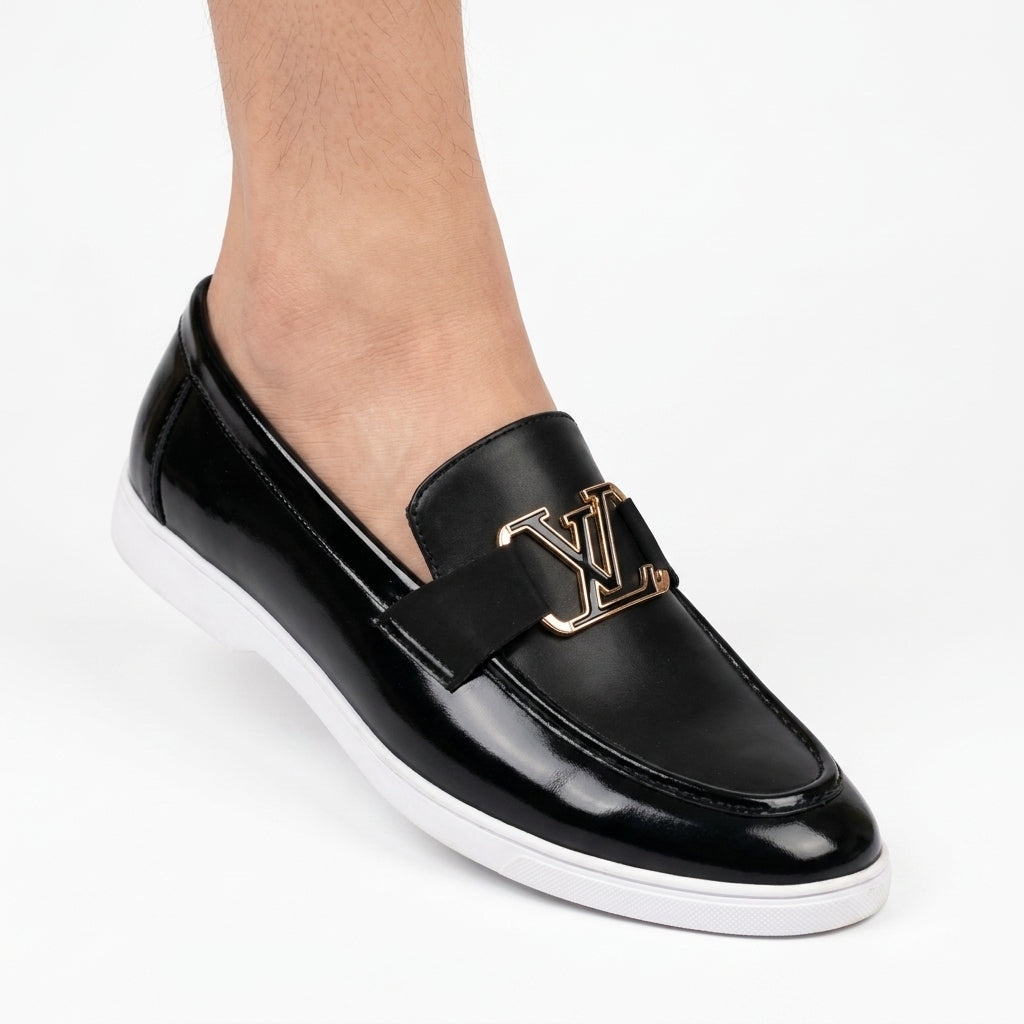 Black slip-on dress shoe formal loafer