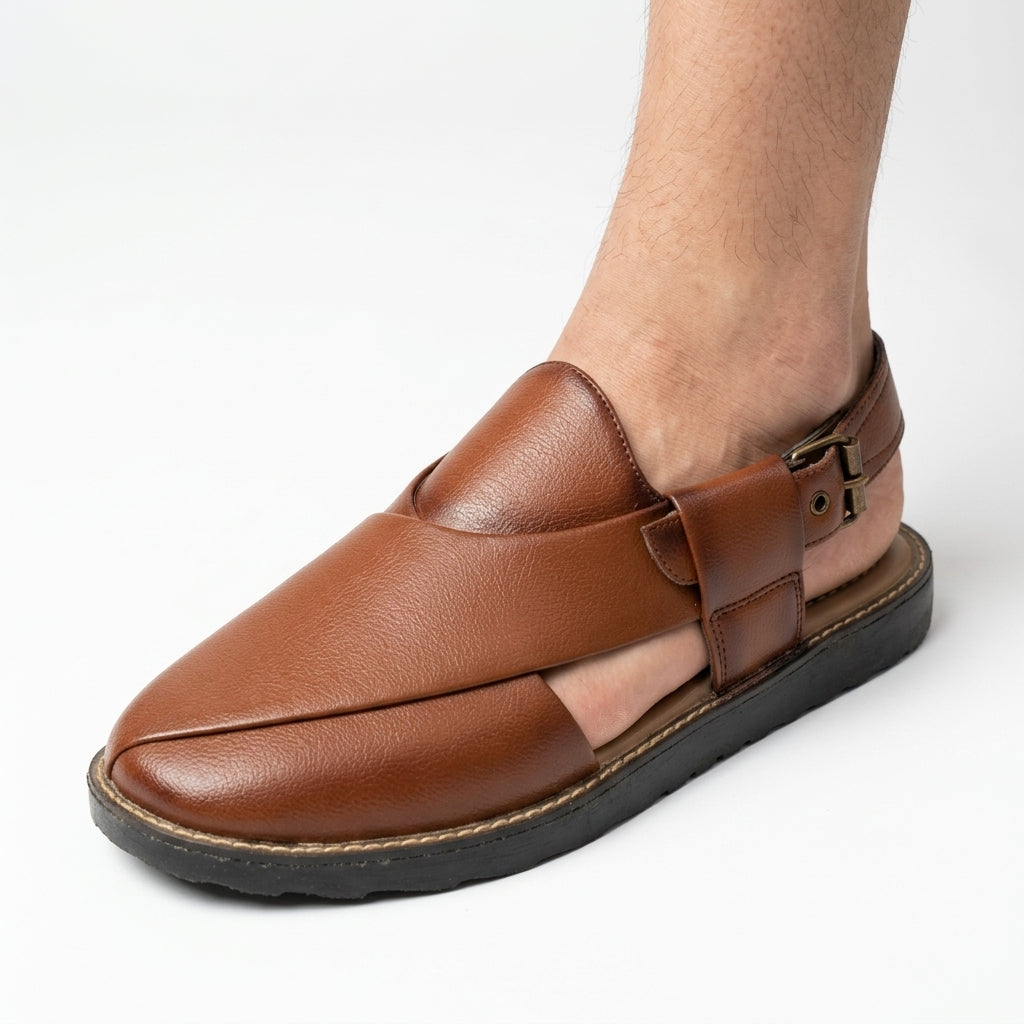 Tan leather Peshawari sandal alternate angle view