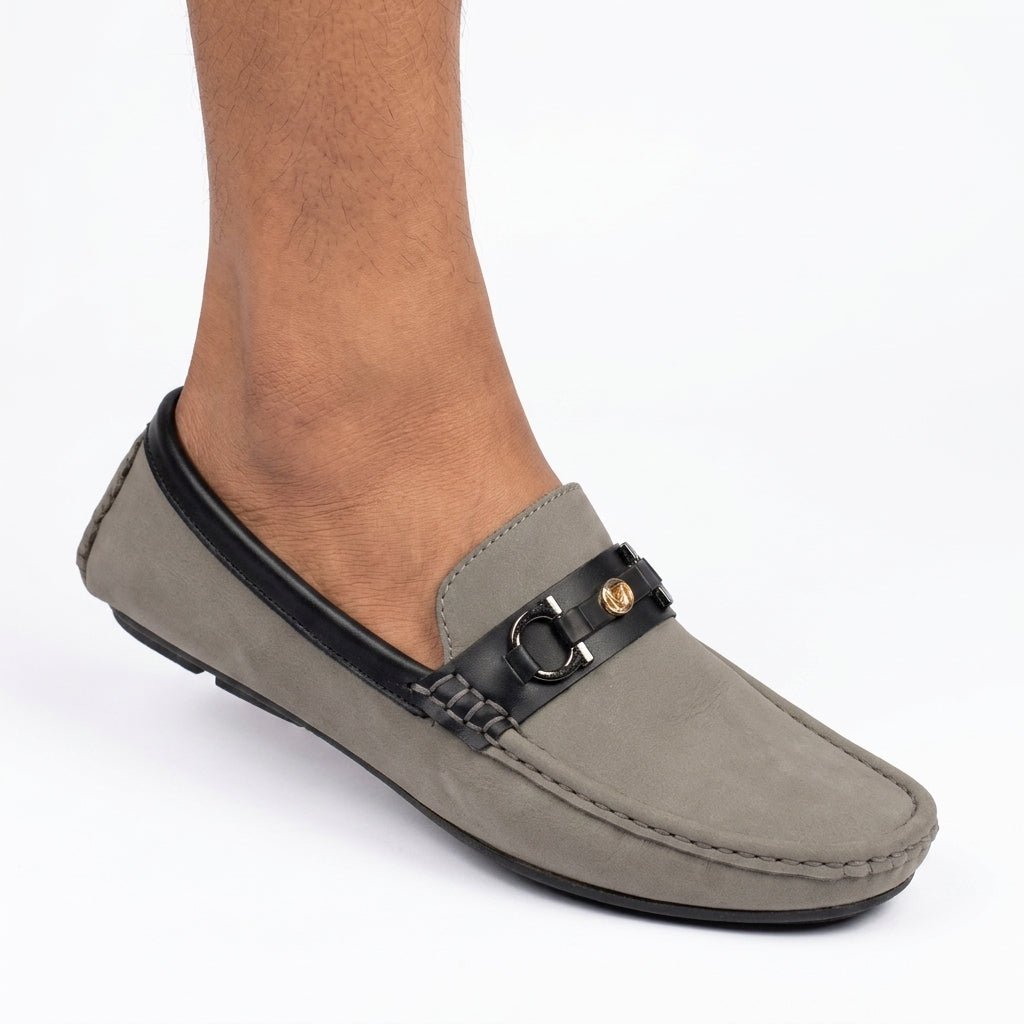 Dark grey patent leather loafer sophisticated men's slip-on