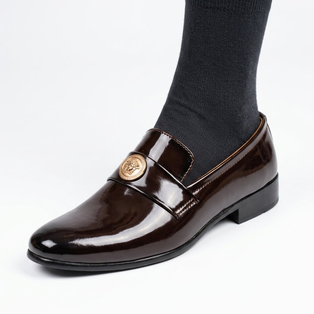 Black suede classic loafer close-up side view