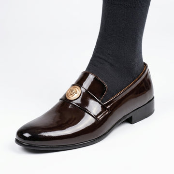 Black suede classic loafer close-up side view