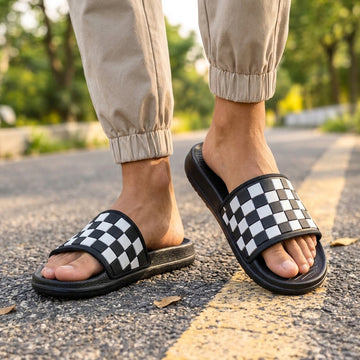 Checkered Comfort Slide Sandals